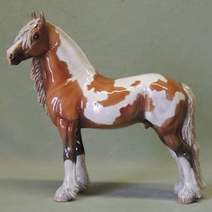 Skewbald Friesian Stallion -23cm High x 22cm Long - Ceramic Figurine - Cheval Ceramics - Ceramic Horse Sculpture - Horse Figurine
