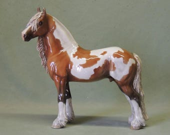 Skewbald Friesian Stallion -23cm High x 22cm Long - Ceramic Figurine - Cheval Ceramics - Ceramic Horse Sculpture - Horse Figurine
