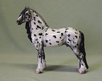 Black Spot Leopard Friesian Stallion - 23cm High x 22cm Long - Ceramic Figurine - Cheval Ceramics - Horse Sculpture