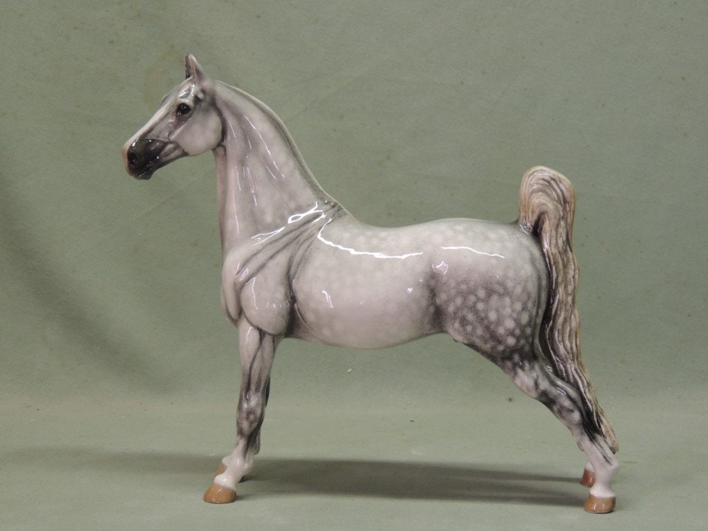 Light Grey Saddlebred -  23cm High x 22cm Long - Ceramic Figurine - Cheval Ceramics