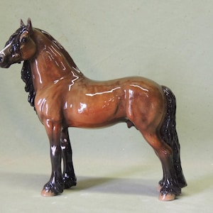 Dark Bay Friesian Stallion - 23cm High x 22cm Long - Ceramic Figurine - Cheval Ceramics - Horse Sculpture