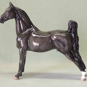 Black Saddlebred -  23cm High x 22cm Long - Ceramic Figurine - Cheval Ceramics