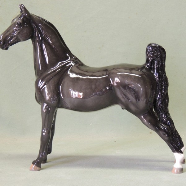 Black Saddlebred -  23cm High x 22cm Long - Ceramic Figurine - Cheval Ceramics