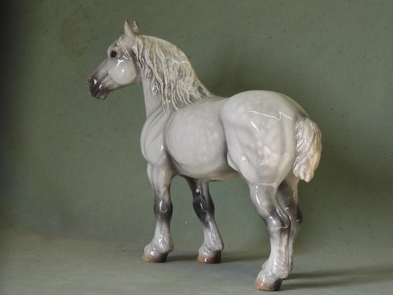 Grey Percheron - Ceramic Horse Figurine - 25cm High - 21cm Long - Cheval Ceramics image 2