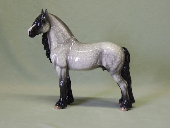 Grey Friesian Stallion - 23cm High x 22cm Long - Ceramic Figurine - Cheval Ceramics - Horse Sculpture