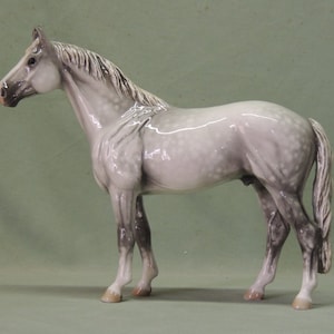 Light Grey Warmblood Stallion -  Ceramic Figurine - 25cm Long x 22cm High - Cheval Ceramics