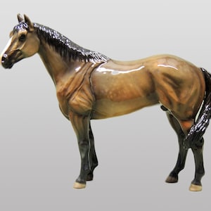Dark Bay Large Quarter Horse -  22cm Long x 26cm High x 8cm Wide - Ceramic Horse Figurine - Cheval Ceramics