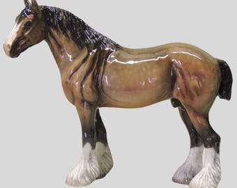 Dark Bay Shire - Ceramic Figurine - 27cm High and 22.5cm Long - Cheval Ceramics