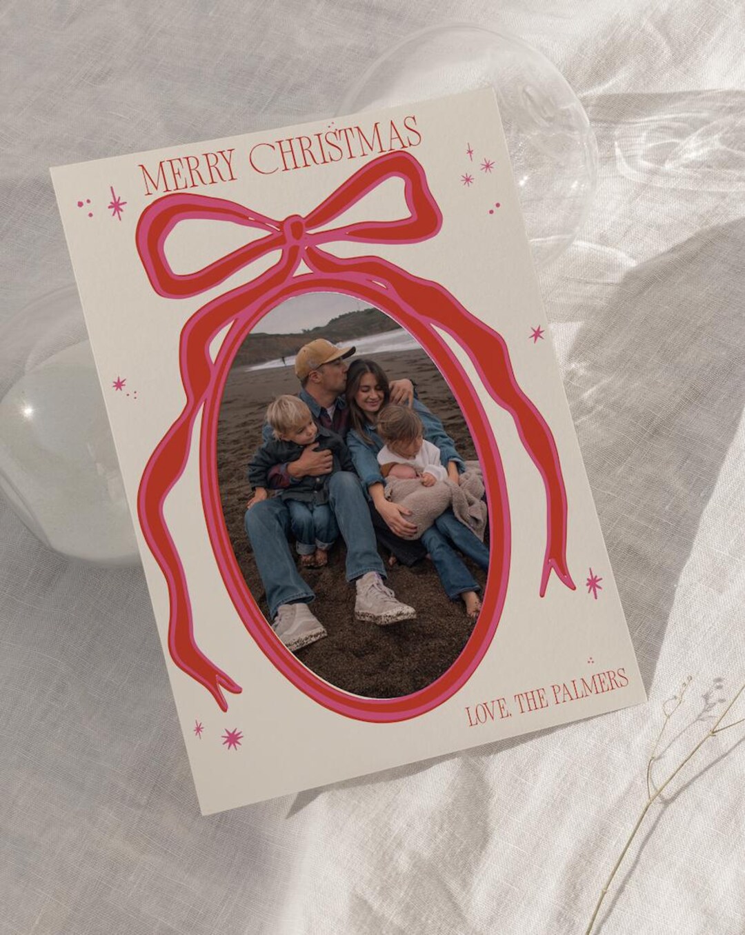 Ribbon and Bow Fun Christmas Card Template Pink and Red Holiday Card - Etsy