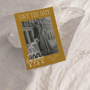 Save the Date Whimsical Save Our Date Modern Fun Save the Date Funky Engagement Invitation Champagne Save the Date, Hand Drawn Invitation