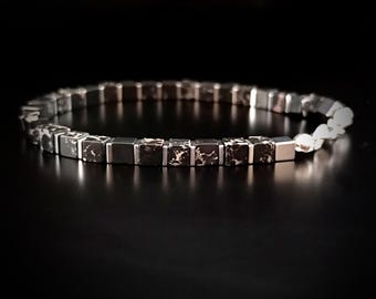Men&#39;s Bracelet in Black Tourmaline and Hematite Silver Plated