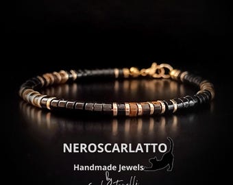 Men&#39;s Bracelet Beaded Onyx Stone and Tiger Eye - Artisan Elegance, Golden Hematite, Personalized - Handmade to Measure