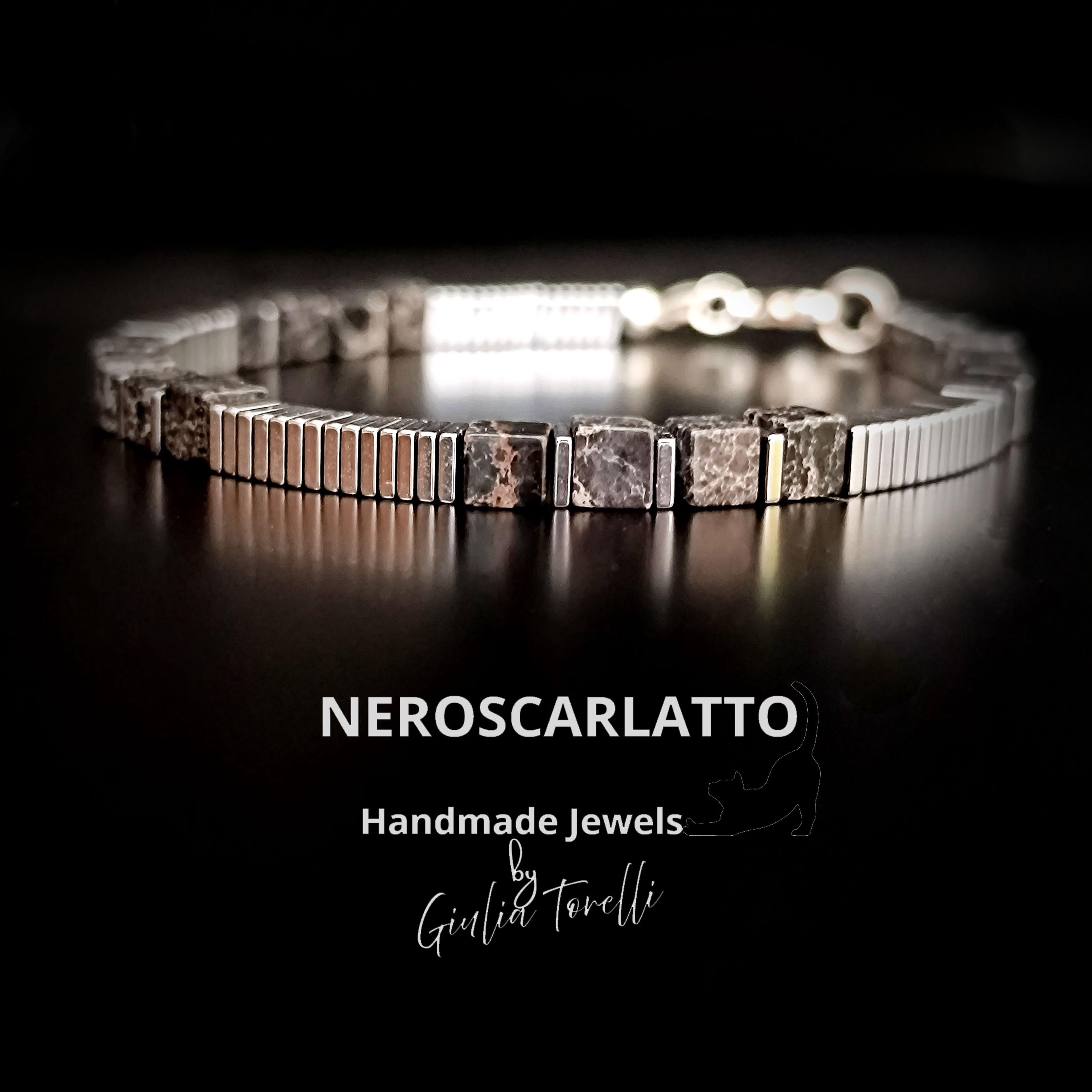 Men's Bracelet in Black Tourmaline and Hematite - 925 Silver, Made in Italy, Handmade