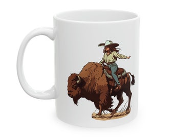 Bison Cowgirl Ceramic Mug, 11oz