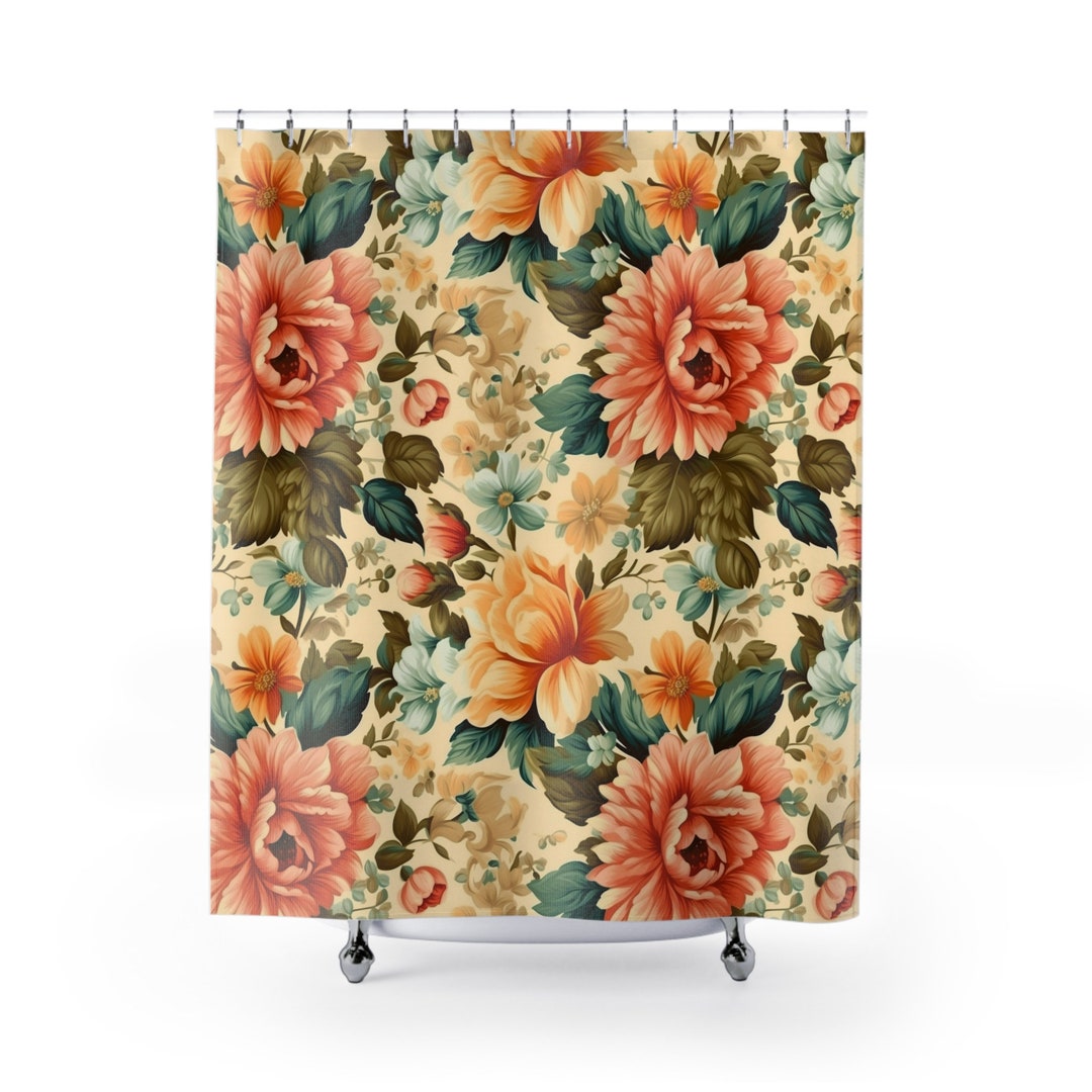 Vintage-inspired Floral Pattern Shower Curtain / Flower Shower Curtain ...