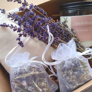 Lavender Gift Basket, Spa Kits and Gifts, Relaxing Gift for Her, Sandalwood Candle, Valentine&#39;s Day Gift, Housewarming Gift