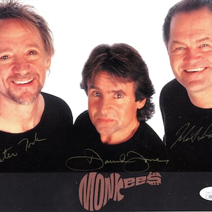 The Monkees Music Band Micky Dolenz Peter Tork Davy Jones Hand Signed Autograph 8x10 Photo with JSA COA