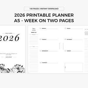 2026 A5 Printable Planner - Week on Two Pages (Digital Download)