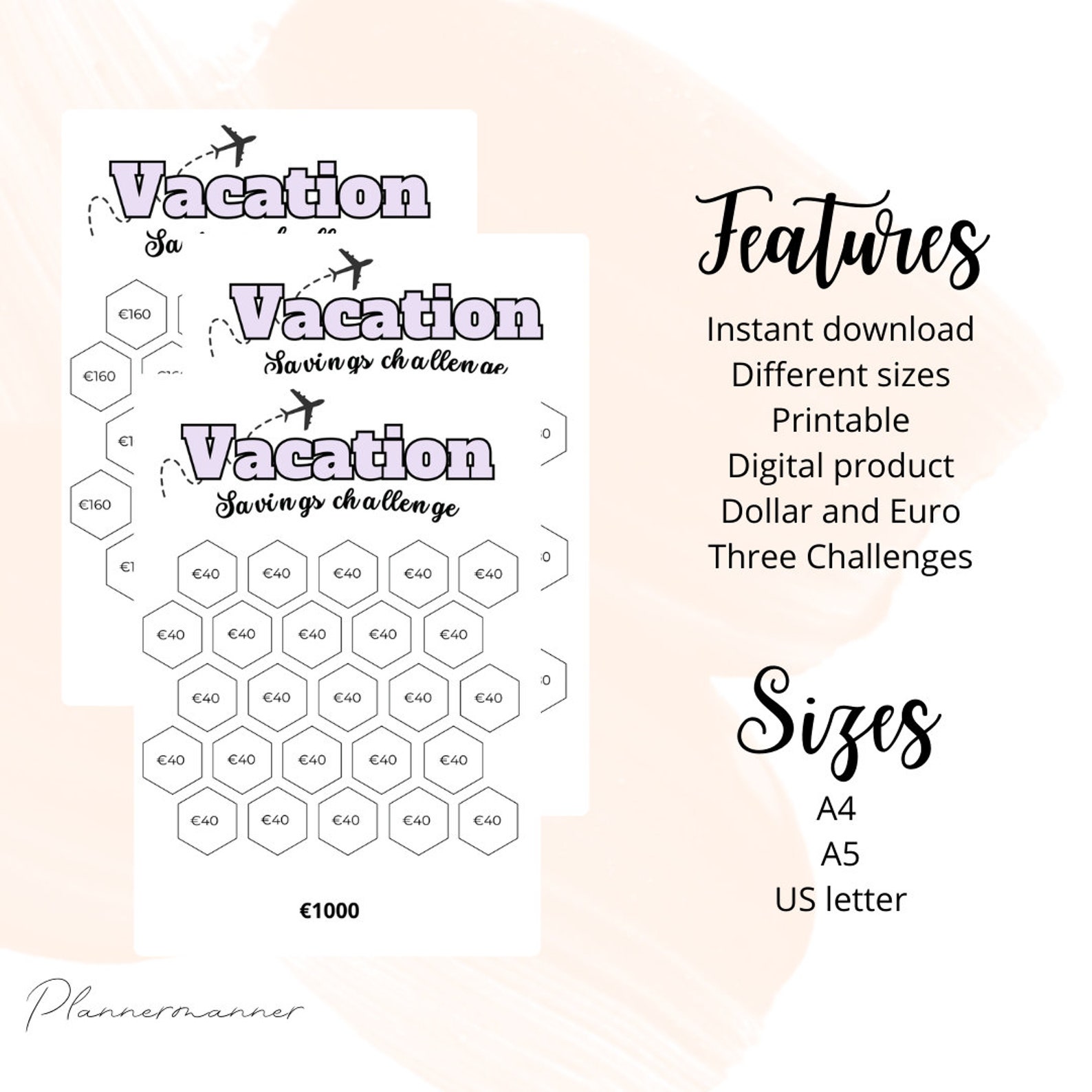 PRINTABLE Vacation Savings Challenge Bundle Savings Challenge Trackers Savings Challenge Travel ...