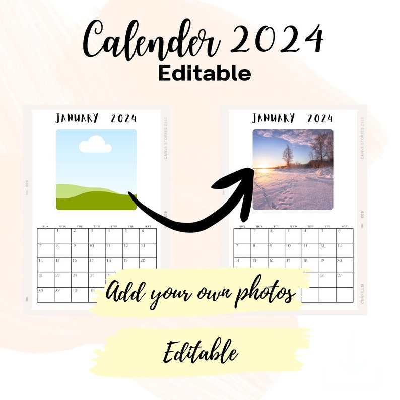 Fully EDITABLE 2024 Calendar Canva Calendar Template Add Your Own