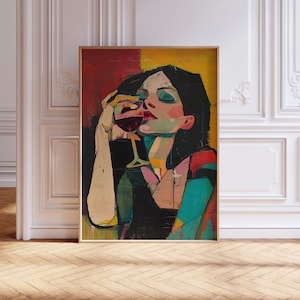 Wine Glass Woman Wall Art | Abstract Print Bar Cart Art | Cheers Art Print | Wine Poster Art | Wine Wall Art