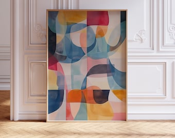 Colorful Abstract Wall Art | Downloadable Print | Pastel Colors | Vintage Modern | Organic Shapes | Warm Colors