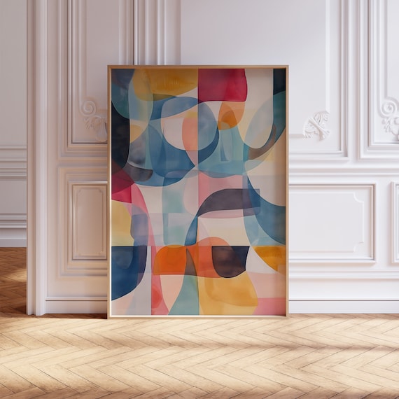 Colorful Abstract Wall Art | Downloadable Print | Pastel Colors | Vintage Modern | Organic Shapes | Warm Colors