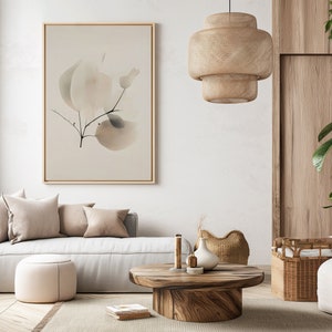 Japandi Leaf Art on Canvas in Frame