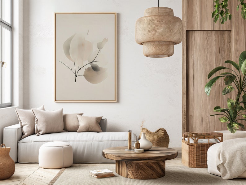 Japandi Leaf Art on Canvas in Frame