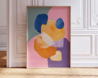 Gouache Abstract Organic Shapes Art Print: Maximalist Colorful Wall Decor (Digital Download)
