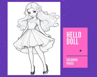24 Hello Doll Fashion Girls Digital Coloring Book, Coloring Pages, Women Printable PDF