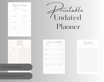 Undated Printable Planner, Daily Planner, Weekly Planner, Planner Templates