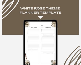 Planer Vorlage Weiße Rose Thema, Tagesplaner, Wochenplaner, Planer Vorlagen