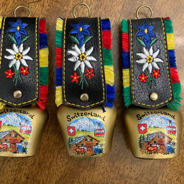 Set of Three (3) Swiss Mini Cowbell Keychain Decorative Vintage Switzerland Souvenir