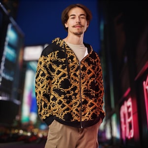 Giacca con Cappuccio da Uomo Gothic Solid Color Creative Hoodie Dark Japanese Style Fake Two Piece Jacket