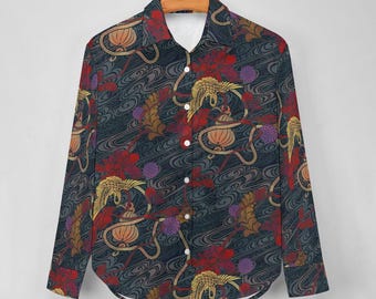 Women's Kosei Shishido Crane Yakuza-inspired Button-up Shirt