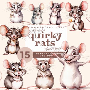 Quirky rats clipart, whimsical cute rats clip art, funny cartoon rats PNG, rodents pet portrait furry friends, digital rats, Animal Graphics