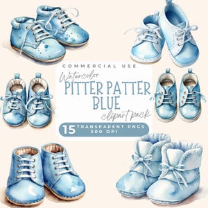 Aquarelle bleu bébé garçon chaussure des cliparts, garçon nouveau-né chambre d'enfant PNG, baby shower bébé garçon fête d'anniversaire nouveau-né baby shower bleu chaussons png