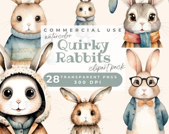 Quirky Rabbit Clipart PNG, Whimsical Bunny Sublimation clip art, Woodland Whimsy Farm graphics, Funny rabbit illustrations, card making