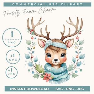 Winter deer clipart, Christmas Animals, Winter animals PNG, Christmas Clipart, Digital Download,  Card Making, Digital Paper Craft scrapbook