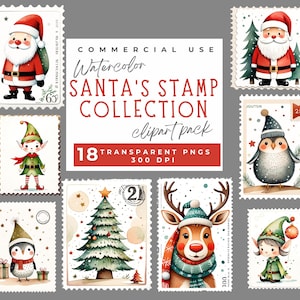 Imágenes prediseñadas de sellos postales navideños, uso comercial, adornos de diario basura con sellos de goma navideños, imágenes prediseñadas de sellos de Papá Noel, franqueo navideño