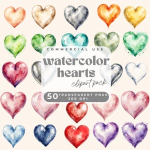Watercolor hearts clipart, PNG Heart, Valentine&#39;s Day Clip art, Valentine&#39;s Day Gift, Gift for Her, Gift for him, baby shower, wedding decor