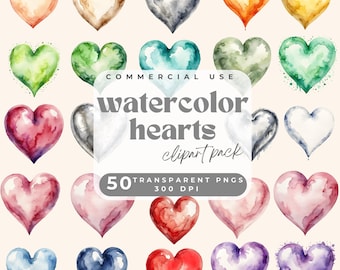Clipart di cuori ad acquerello, PNG Heart, Clip art di San Valentino, Regalo di San Valentino, Regalo per lei, Regalo per lui, baby shower, decorazioni per matrimoni