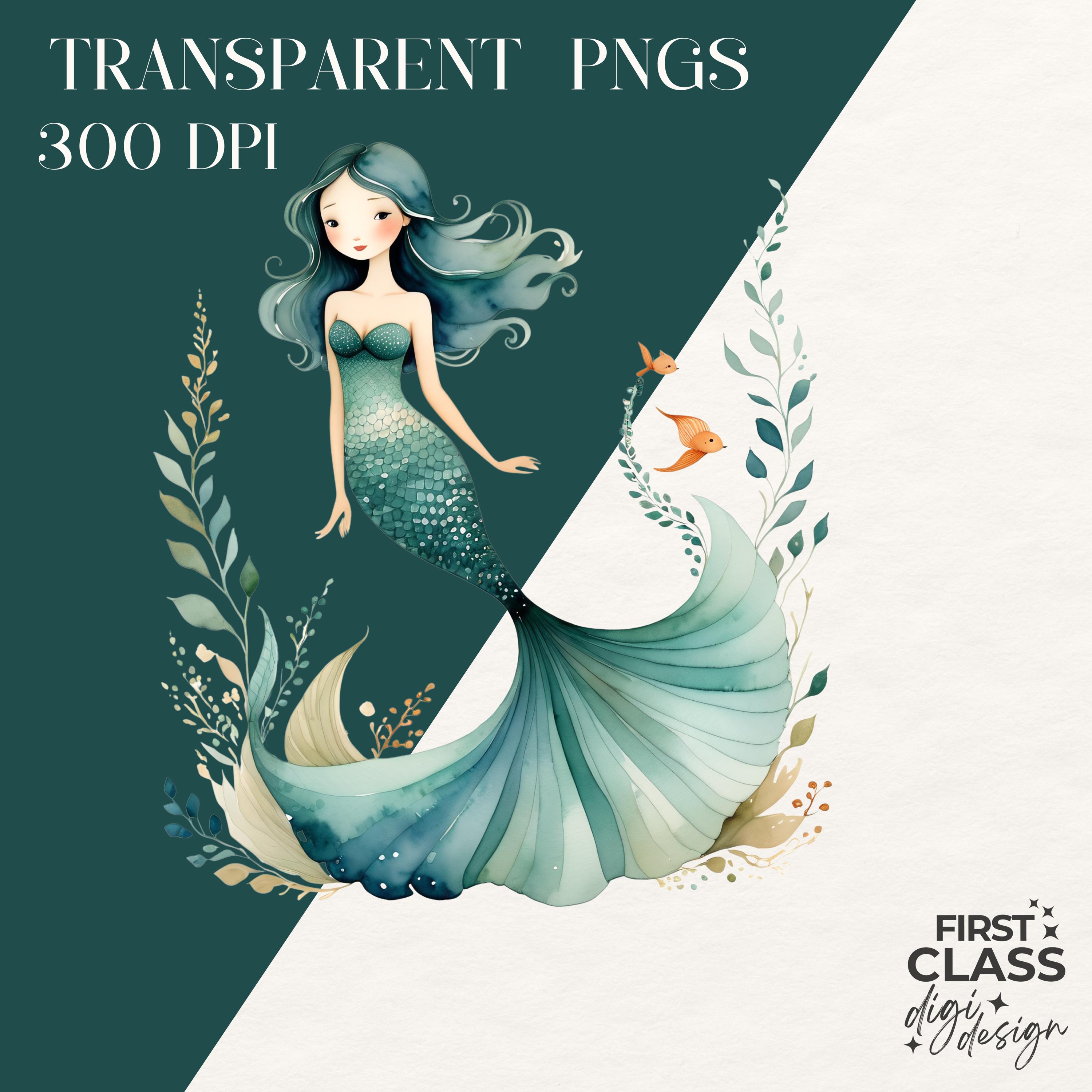 Watercolor Mermaid Clipart Enchanted Mermaids, Ocean Clip Art Set ...
