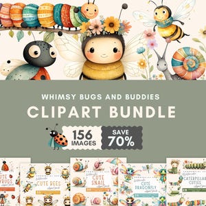 Clipart di insetti carini, Clipart di insetti carini, Pacchetto di valore di insetti carini, insetti stravaganti PNG bruchi, coccinelle, lumache, libellule api PNG
