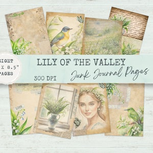 Carnet de notes de muguet, pages de journal vintage, journal de fleurs, journal numérique digi kit, journal imprimable vintage