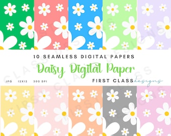 Daisy fondo patrones de papel digital margaritas imprimibles sin costuras patrón de flores margaritas descarga digital fondos florales papel sin costuras