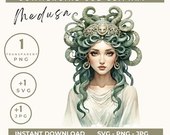 Medusa Clipart, Mythology clip art, Greek mythological creature PNG, Ancient Greece, serpent snake lady SVG High-Resolution, Commercial Use