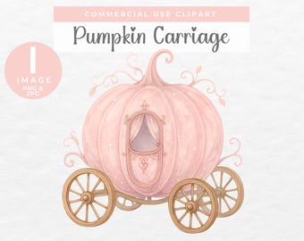 Pink Glass Pumpkin Carriage Clipart,  Fairytale Princess PNG, Pink Pumpkin Coach, Magical Fantasy Clip Art Cinderella Theme Illustration