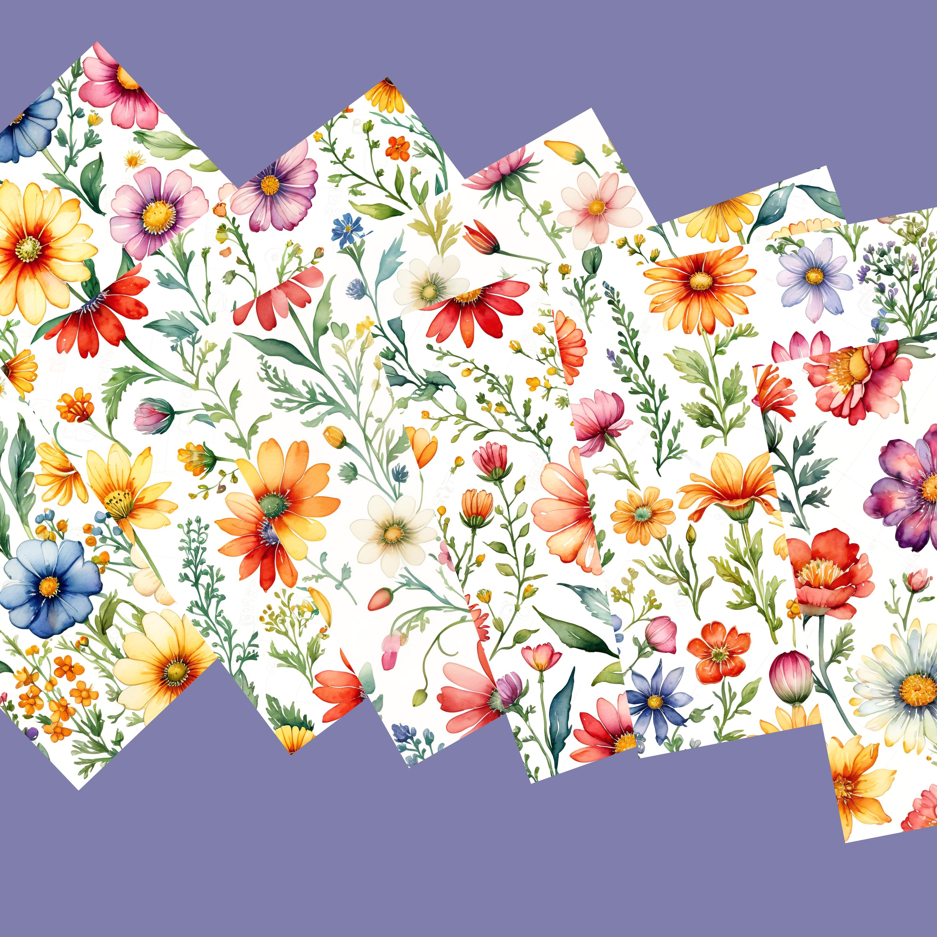 Bright Blooms Floral Digital Papers Seamless Patterns JPG, Bright ...